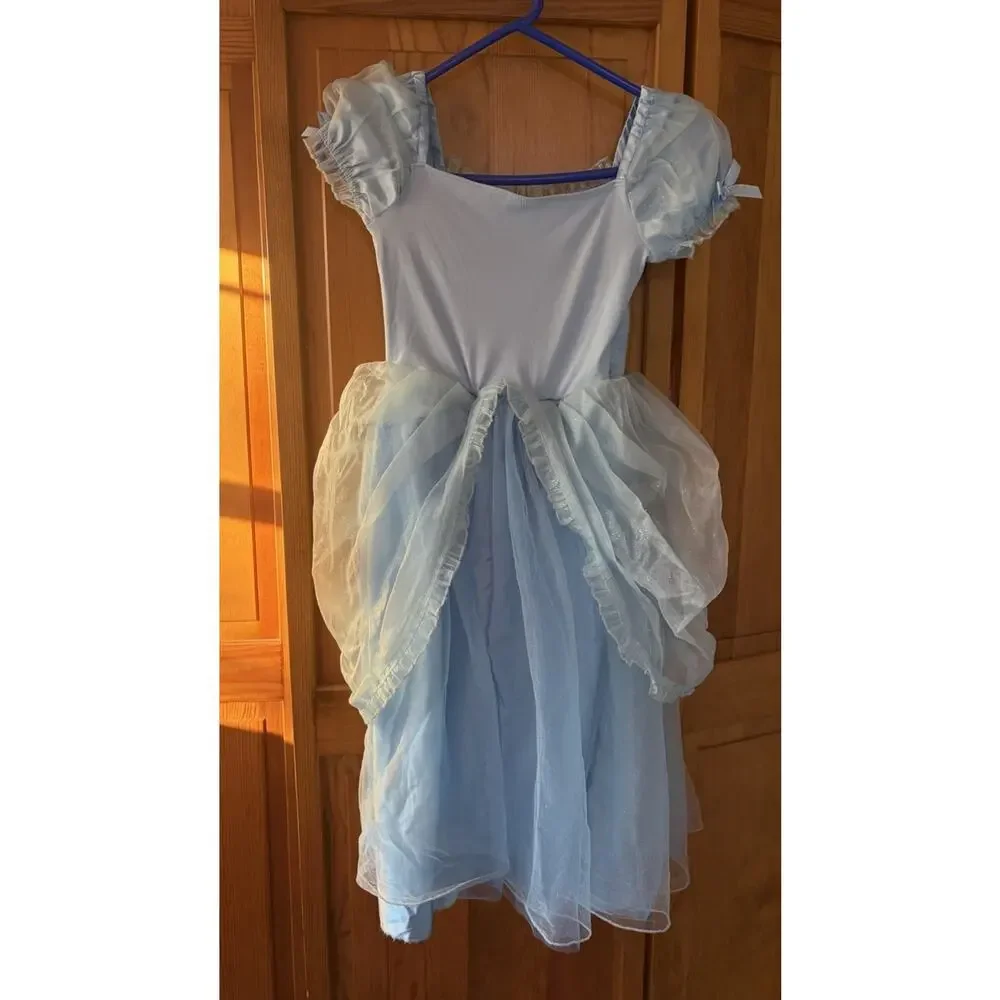 Disney Cinderella Dress Girls 7/8 Blue Princess Costume Glitter Gown